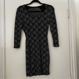 Foreign Exchange Metallic Art Deco Swirl Mesh Back Bodycon Dress - Medium